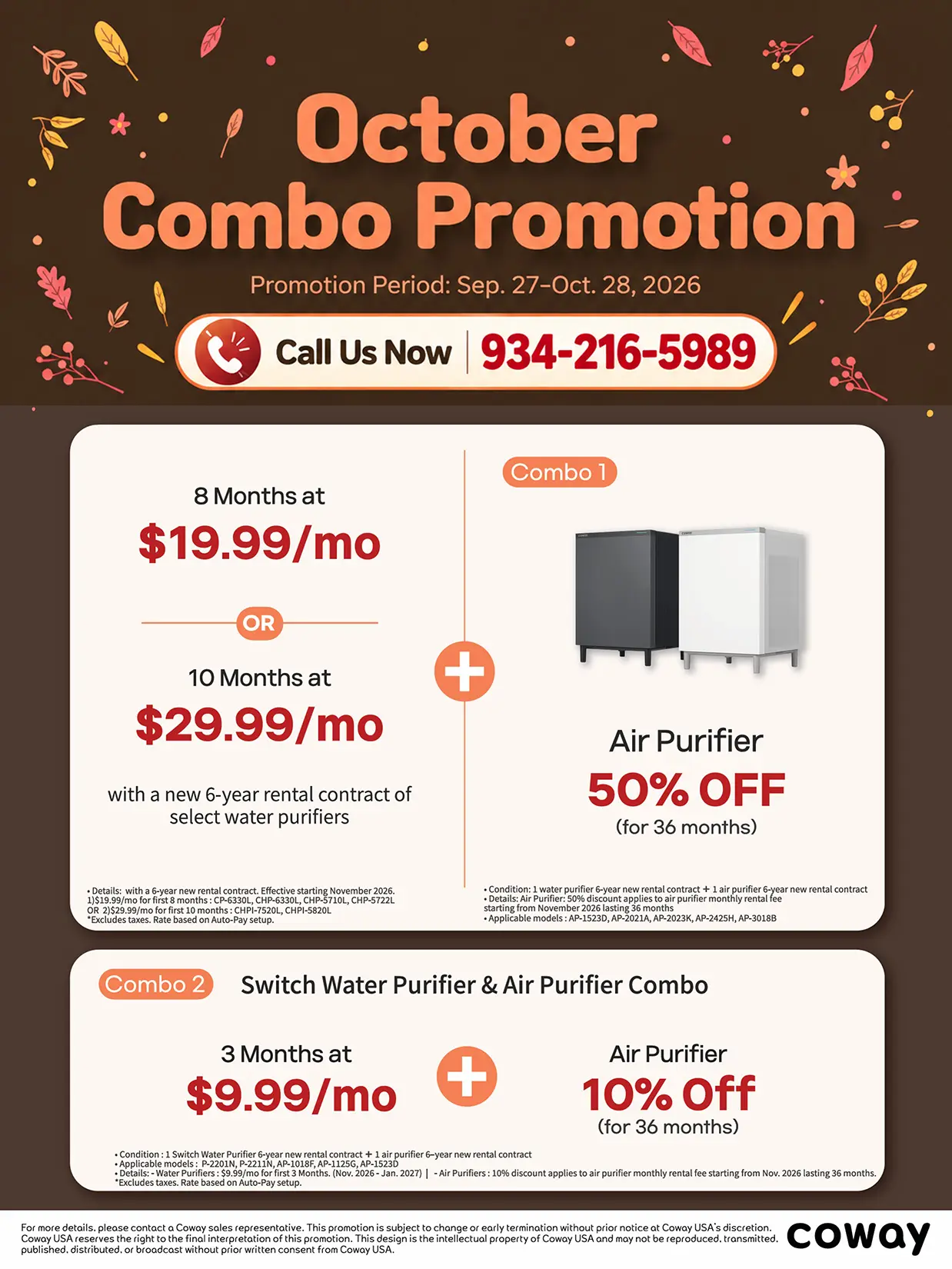 [Special Combo] Coway October Promotion (9/27–10/28): Water Purifier from $9.99/mo + 50% OFF Air Purifier