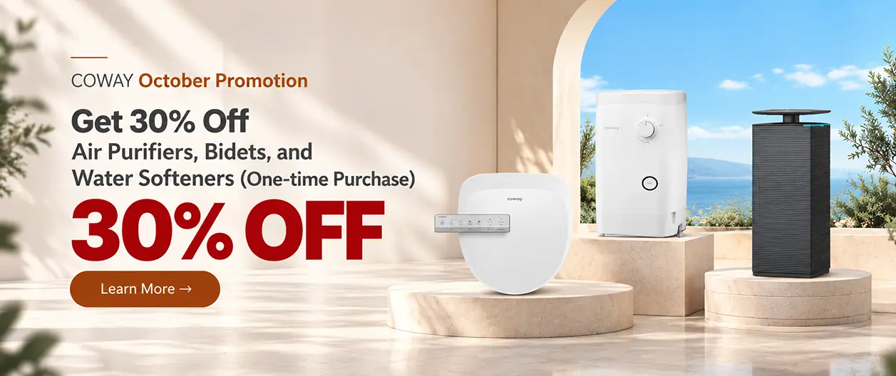 30% OFF Special | Coway USA October Promotion (9/27–10/28) | Air Purifiers, Bidets & Water Softeners Purchase Discount